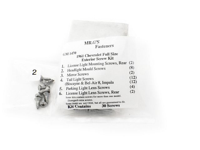 Product image (1961 Chevrolet Full-Size Exterior Trim Screw Kit -30 pieces)