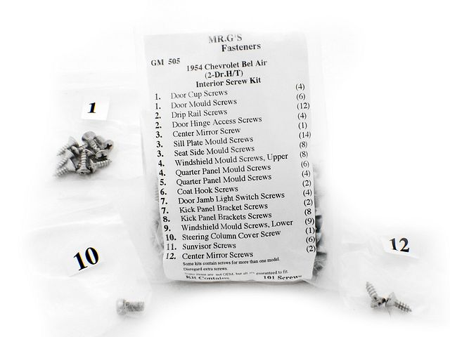 Product image (1954 Chevrolet Bel Air 2 Door Hardtop Interior Trim Screw Kit -101 pieces)