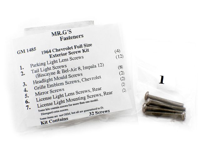 Product image (1964 Chevrolet Full-Size Exterior Trim Screw Kit -32 pieces)