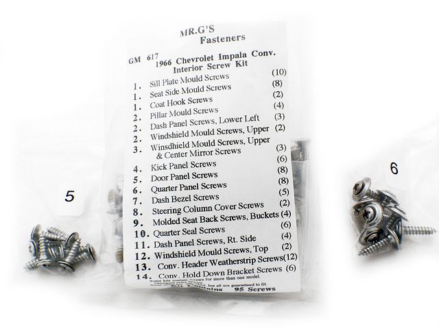 Product image (1966 Chevrolet Impala Convertible Interior Trim Screw Kit -95 pieces)