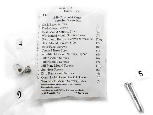 Product image (1959 Chevrolet Convertible Interior Trim Screw Kit -76 pieces)
