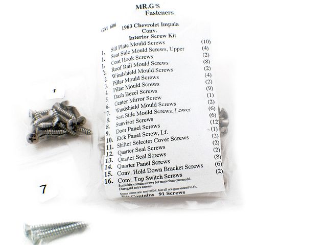 Product image (1963 Chevrolet Impala Convertible Interior Trim Screw Kit -91 pieces)