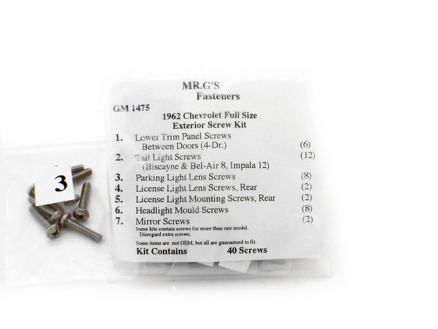 Product image (1962 Chevrolet Full-Size Exterior Trim Screw Kit -40 pieces)
