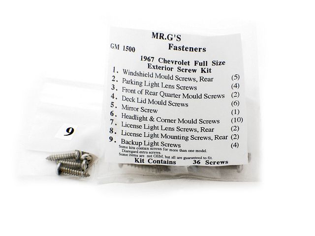 Product image (1967 Chevrolet Full-Size Exterior Trim Screw Kit -36 pieces)