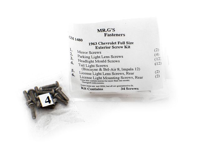 Product image (1963 Chevrolet Full-Size Exterior Trim Screw Kit -34 pieces)
