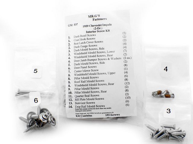 Product image (1959 Chevrolet Impala 2 Door Hardtop Interior Trim Screw Kit -102 pieces)