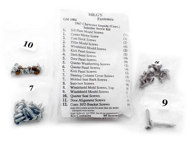 Product image (1967 Chevrolet Impala Convertible Interior Trim Screw Kit -95 pieces)