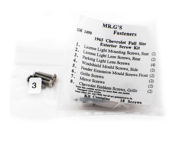 Product image (1965 Chevrolet Full-Size Exterior Trim Screw Kit -18 pieces)