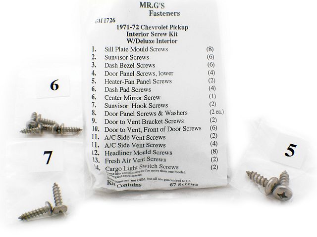 Product image (1971-1972 Chevrolet Pickup (With Deluxe Interior) Interior Trim Screw Kit -67 pieces)