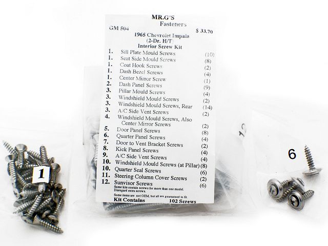 Product image (1965 Chevrolet Impala 2 Door Hardtop Interior Trim Screw Kit -102 pieces)