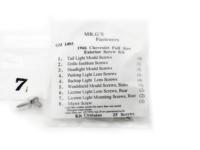 Product image (1966 Chevrolet Full-Size Exterior Trim Screw Kit -25 pieces)