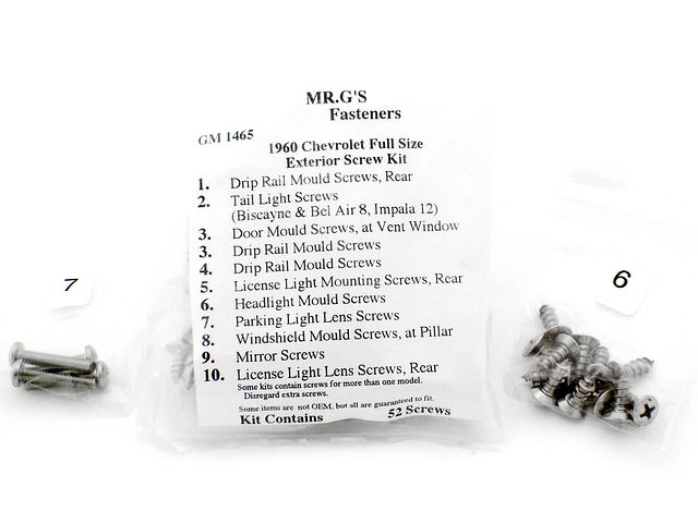 Product image (1960 Chevrolet Full-Size Exterior Trim Screw Kit -52 pieces)