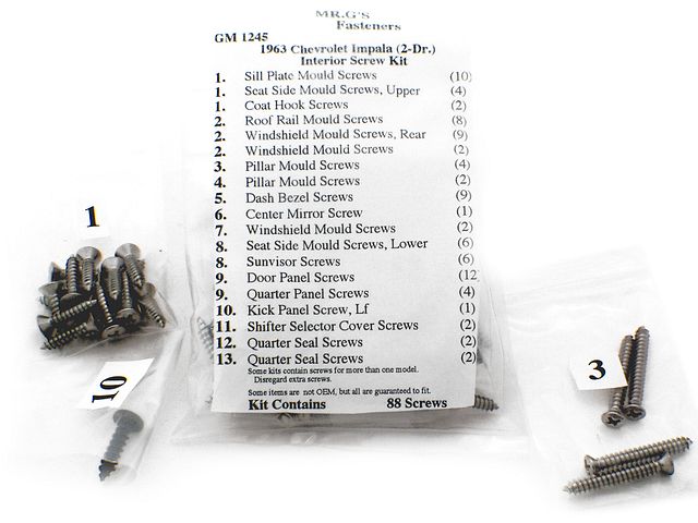 Product image (1963 Chevrolet Impala 2 Door Interior Trim Screw Kit -88 pieces)