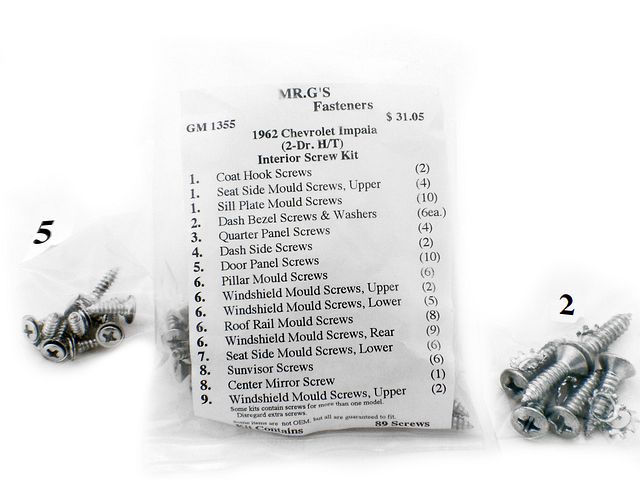 Product image (1962 Chevrolet Impala 2 Door Hardtop Interior Trim Screw Kit -89 pieces)